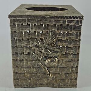 Vintage reticulated woven metal decorated facial tissue box